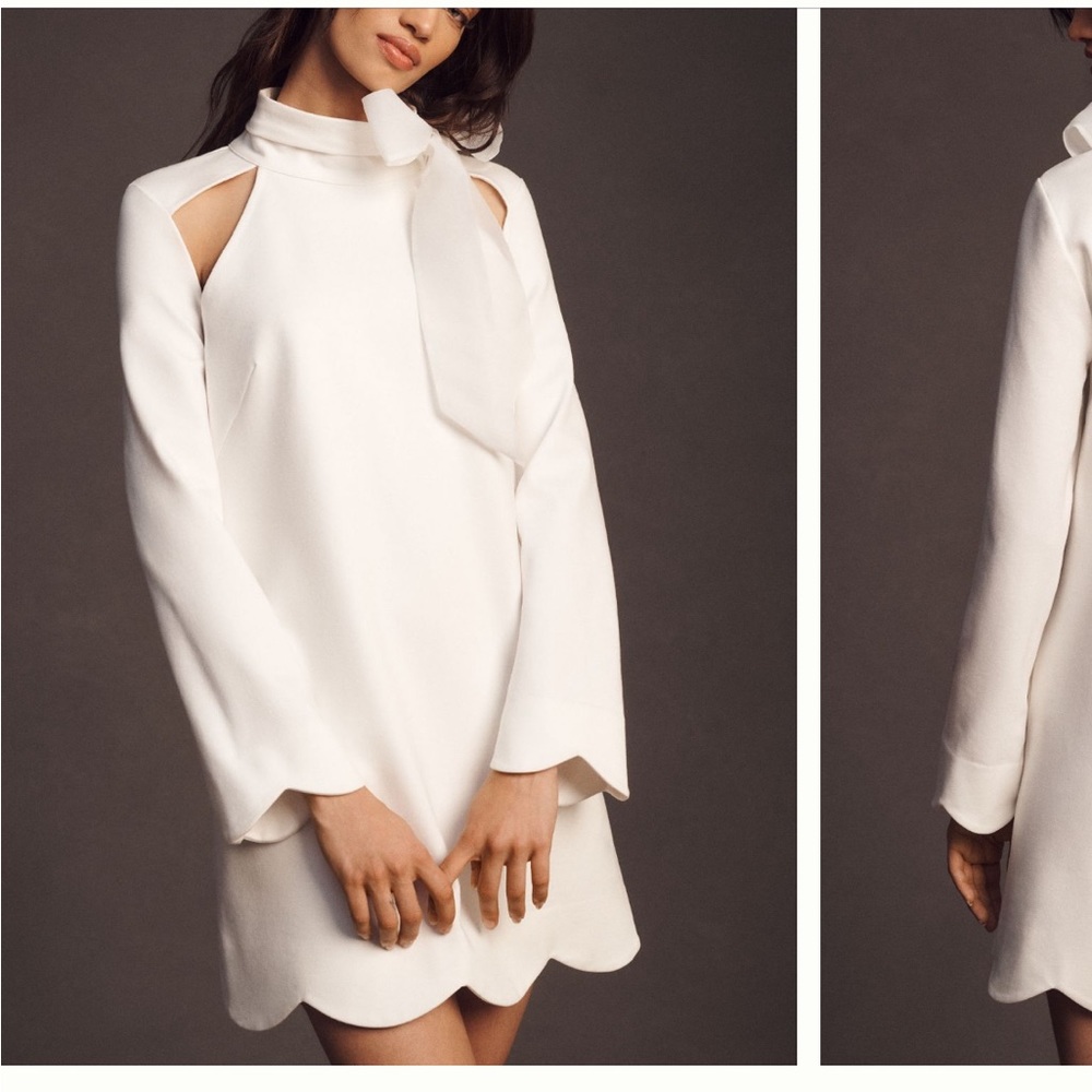 BHLDN Kaia Long-Sleeve Cutout Tie-Neck
Mini Dress. Bridal shower